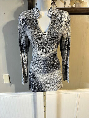 Women's Blue & White Geometric Tunic